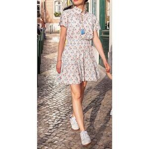 Ophelia & Indigo Ella Ditsy Floral Print Lightweight Ruffle Neck Mini Dress Med